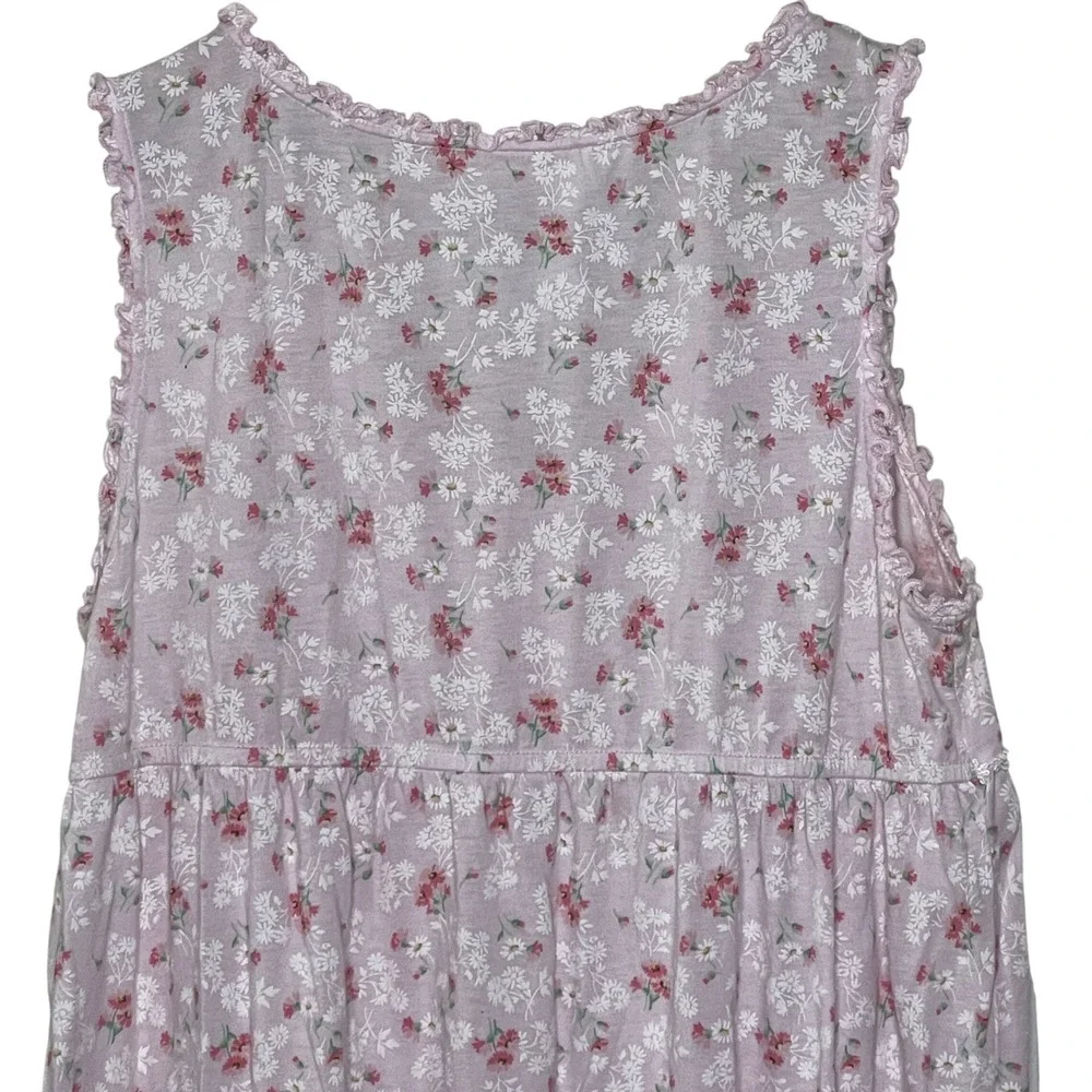 Eileen West Pink Floral Cotton Modal Sleeveless Nightgown Medium Ruffle Lace Tie